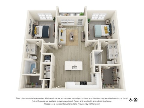 Floor plan for 2 beds, 2 baths, 1050 sqft